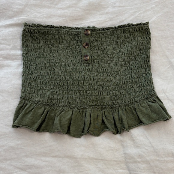 We The Free Tops - Free People Olive Green Smocked Ruffle Tube Top, Size M